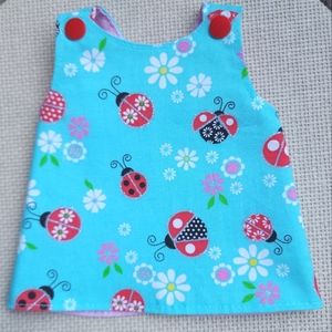 Baby Alive handmade Reversible wrap-around snap dress for 14" doll Blue and pink